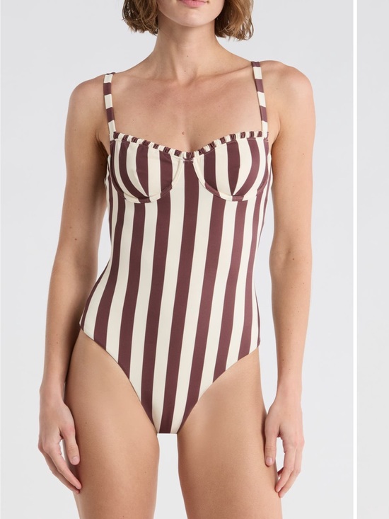 Onia Other - Onia Marilyn Swimsuit Medium chocolate cherry vertical striped NWT